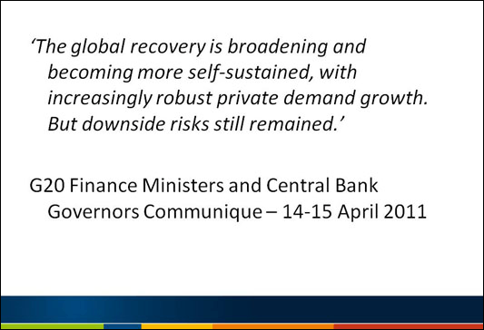 Slide 3 - 'The global recovery is broadening and becoming more self-sustained, with increasingly robust private demand growth. But downside risks still remained.'