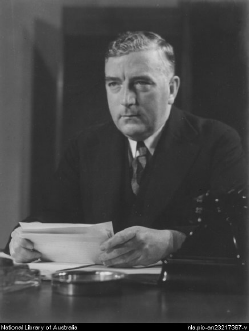 The Rt. Hon. R.G. Menzies P.M. of Australia broadcasting to the nation the news of the outbreak of war, 1939 [picture]